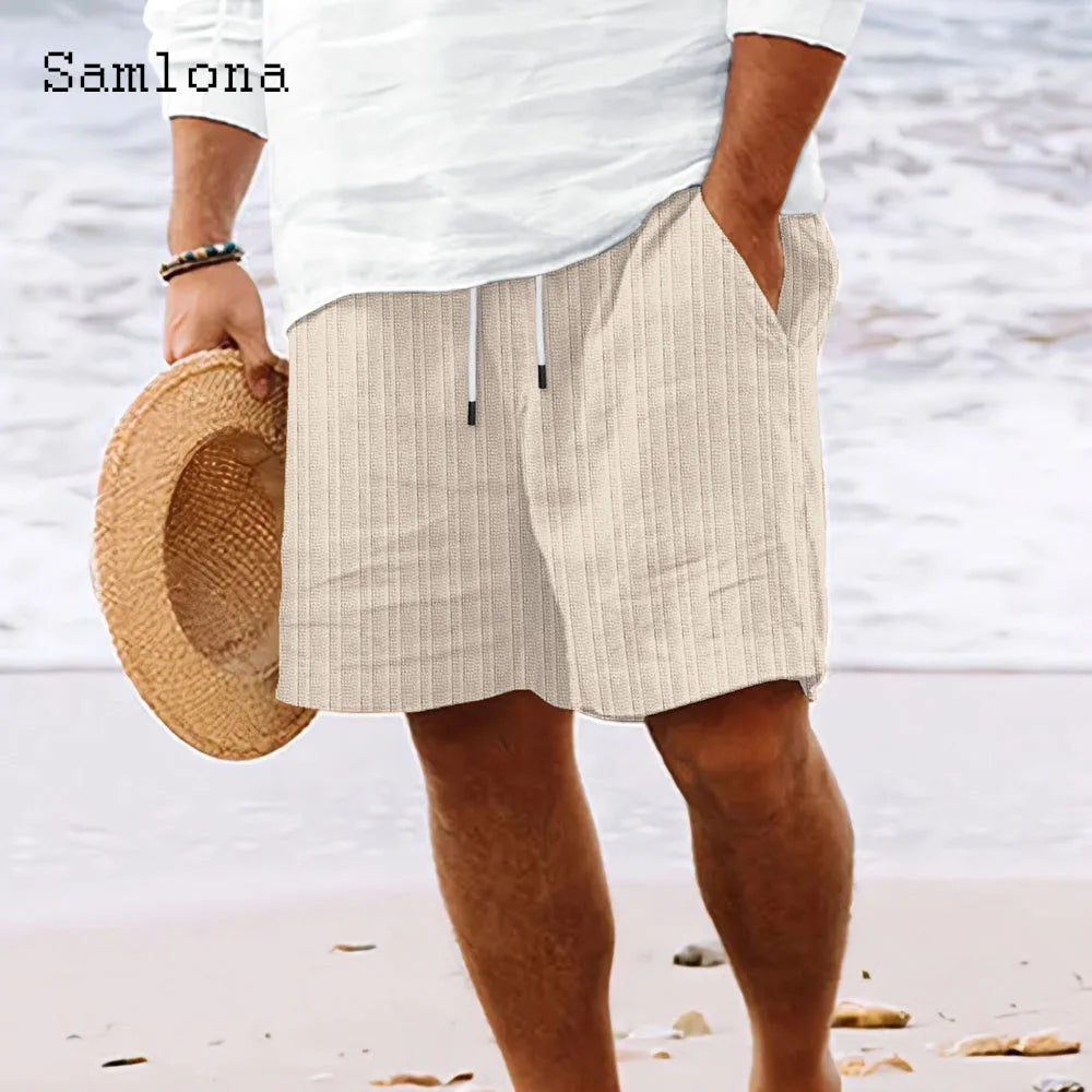 Soft Cotton Linen Men’s Striped Shorts – Elegant and Breathable Black & White Casual Beachwear for Summer Street Style Looks