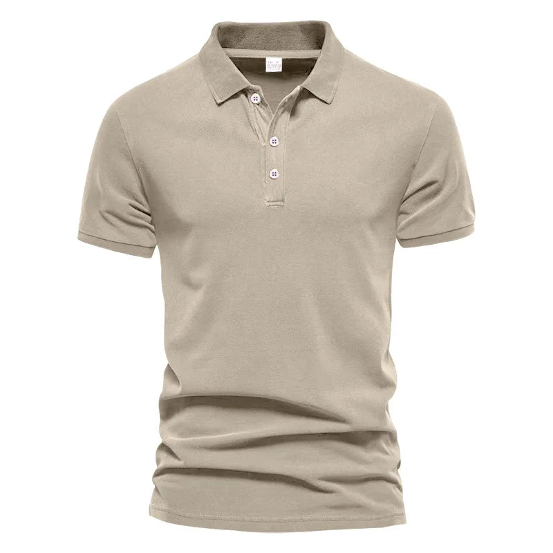 Solid Color Short-Sleeved Top Men's Polo Shirt –  Button Lapel Top for Summer Sports and Leisure