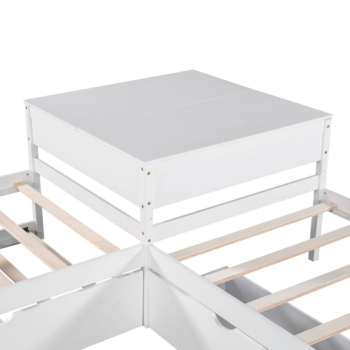 L-shaped Platform Bed with Trundle and Drawers Linked with built-in Desk Twin