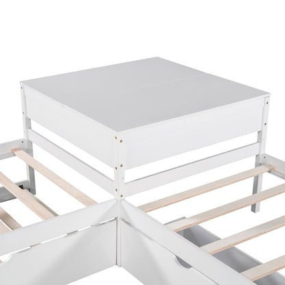L-shaped Platform Bed with Trundle and Drawers Linked with built-in Desk Twin