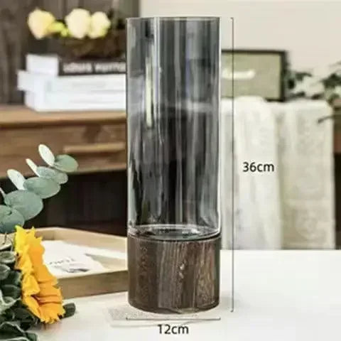 Minimalist Glass Vase with Wooden Base – Elegant Hydroponic Planter for Modern Home Décor