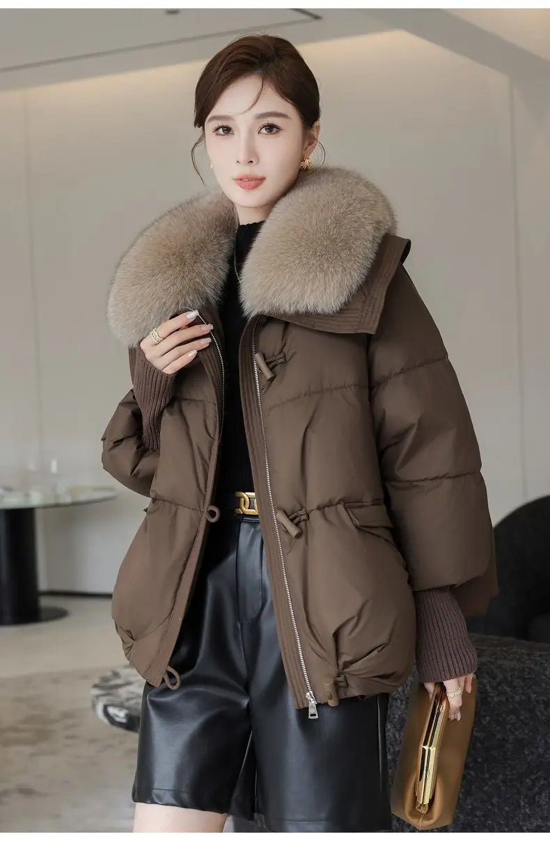 Ladies Cropped Fur Collar Puffer Winter Coat – Chic Hooded Winter Jacket for Women’s Cozy & Stylish Look