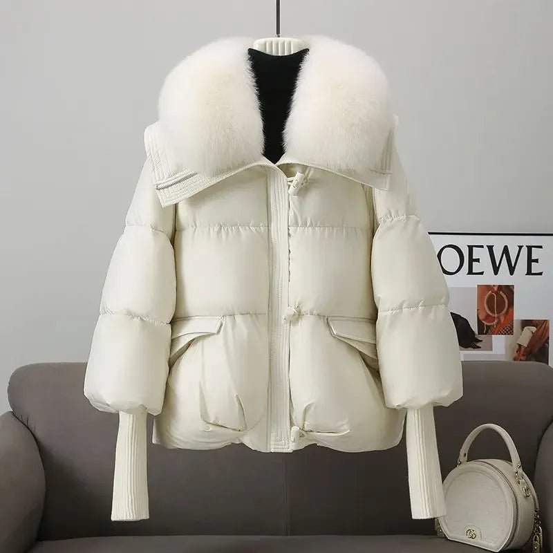 Ladies Cropped Fur Collar Puffer Winter Coat – Chic Hooded Winter Jacket for Women’s Cozy & Stylish Look