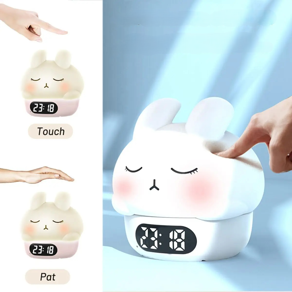 Night Light & Digital Alarm Clock Duck or Bunny Design – Cute Bedside Timer for Kids' Room