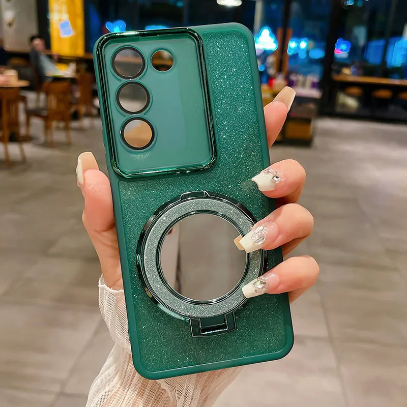 Bling Shockproof Mirror Case for Vivo V29E/V30 Pro – Glittery Protection with Stylish Mirror Holder