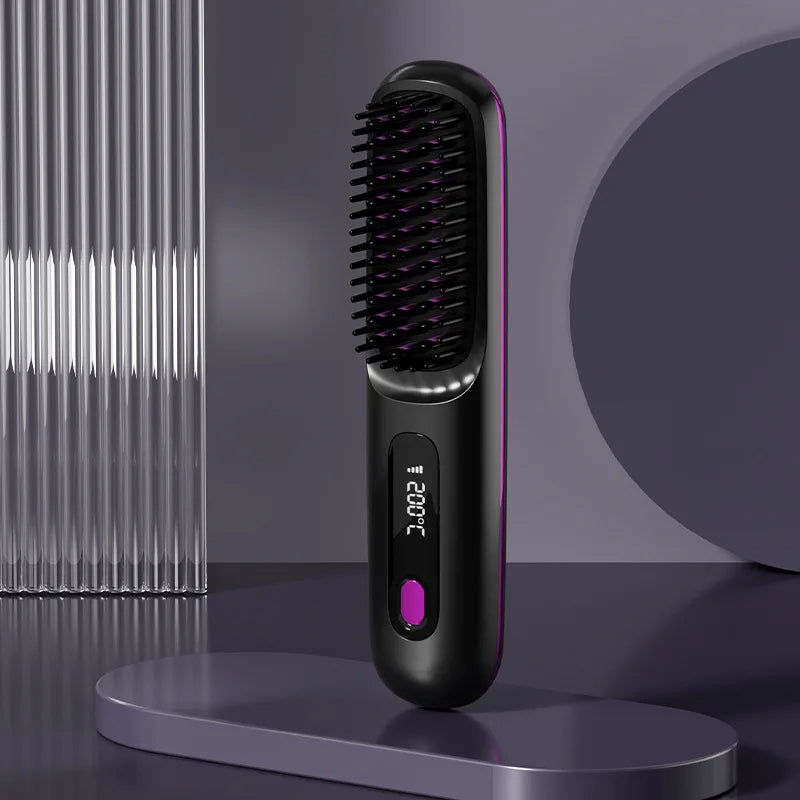 Wireless Hair Straightener Brush – 2-in-1 Fast-Heating USB Rechargeable Hot Curler & Comb for Sleek, Stylish Hair