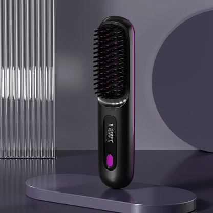 Wireless Hair Straightener Brush – 2-in-1 Fast-Heating USB Rechargeable Hot Curler & Comb for Sleek, Stylish Hair