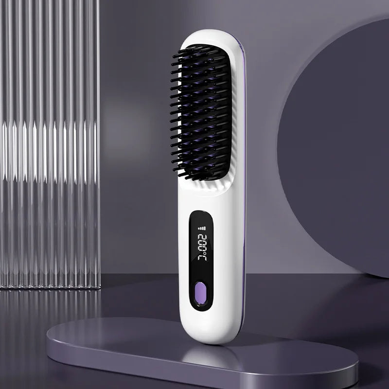 Wireless Hair Straightener Brush – 2-in-1 Fast-Heating USB Rechargeable Hot Curler & Comb for Sleek, Stylish Hair