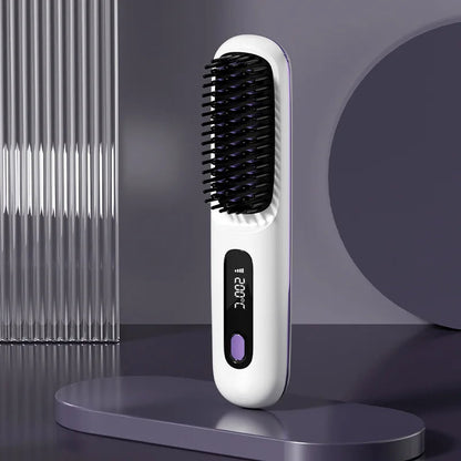Wireless Hair Straightener Brush – 2-in-1 Fast-Heating USB Rechargeable Hot Curler & Comb for Sleek, Stylish Hair