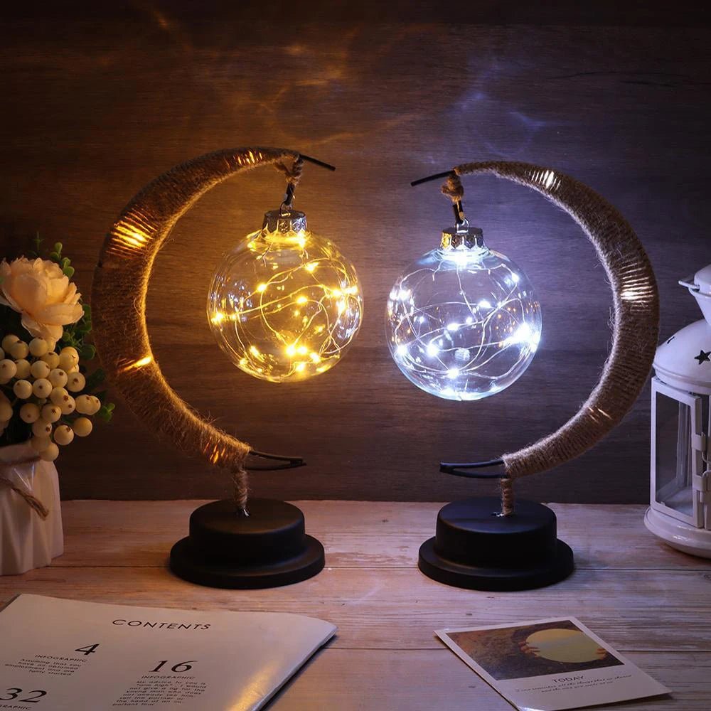 LED Crescent Moon Fairy Light Lamp – Cozy Rattan Night Light for a Dreamy Bedroom Glow in Warm White & RGB Hues