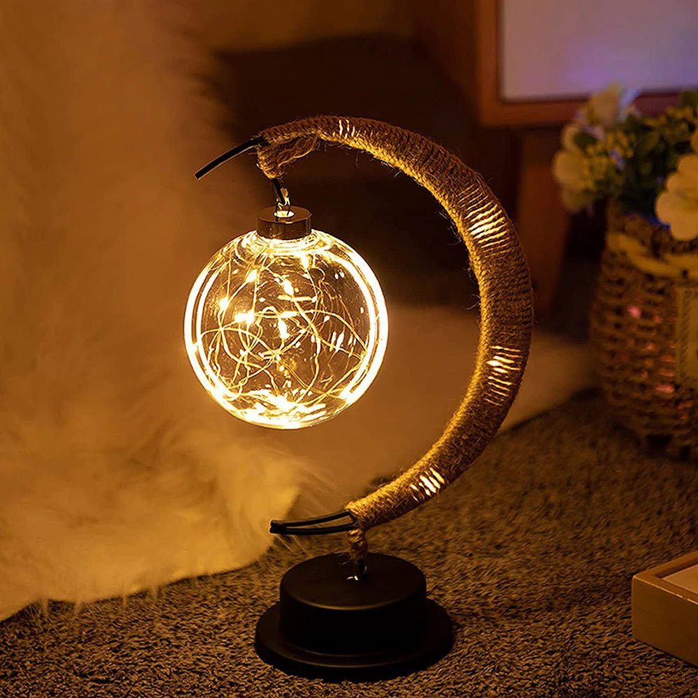 LED Crescent Moon Fairy Light Lamp – Cozy Rattan Night Light for a Dreamy Bedroom Glow in Warm White & RGB Hues