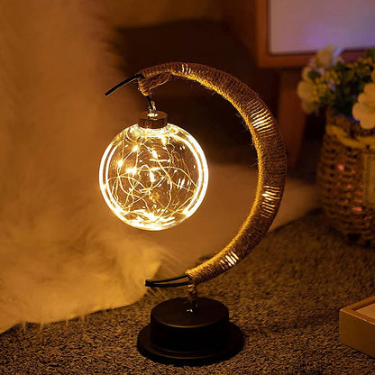 LED Crescent Moon Fairy Light Lamp – Cozy Rattan Night Light for a Dreamy Bedroom Glow in Warm White & RGB Hues