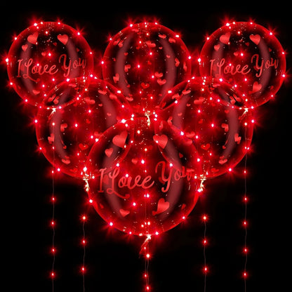 Valentine's Day LED Light Up BoBo Balloons - LED Bubble Balloon Decoration Set for Valentine's Day and Weddings