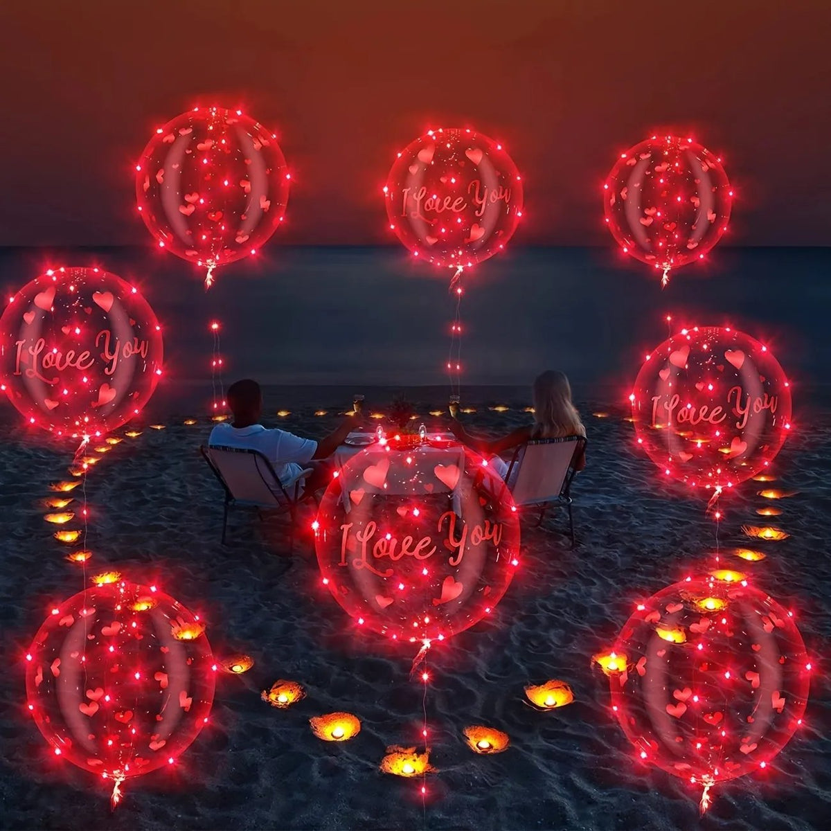 Valentine's Day LED Light Up BoBo Balloons - LED Bubble Balloon Decoration Set for Valentine's Day and Weddings