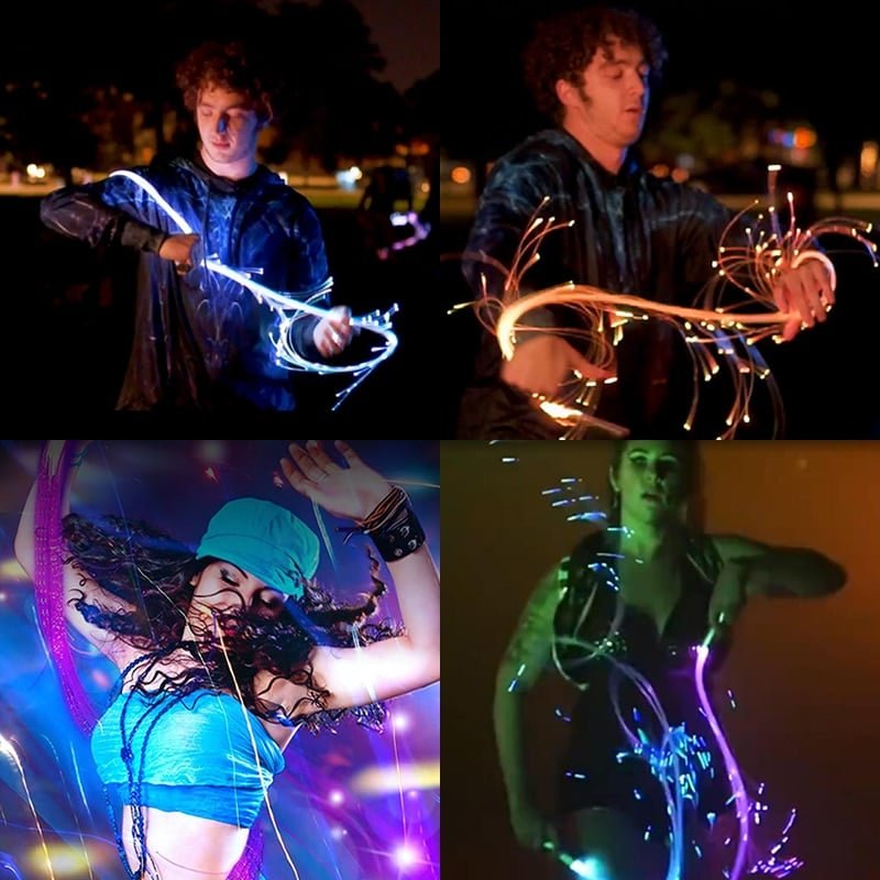 LED Rechargeable Light Whip - Fiber Optic Glowing Light Whips for Dancing