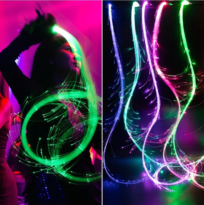 LED Rechargeable Light Whip - Fiber Optic Glowing Light Whips for Dancing