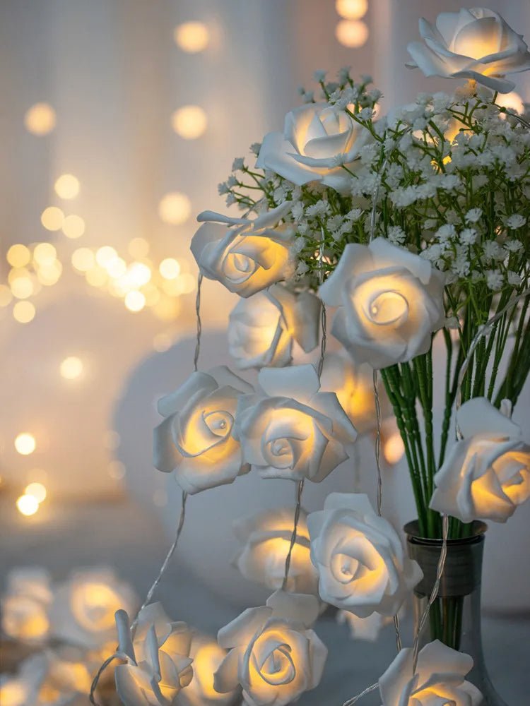 LED Rose Flower String Lights – Beautiful Artificial Bouquet Garland for Valentine’s Day, Weddings & Parties, USB or Battery Powered