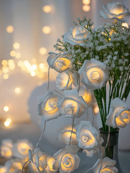 LED Rose Flower String Lights – Beautiful Artificial Bouquet Garland for Valentine’s Day, Weddings & Parties, USB or Battery Powered