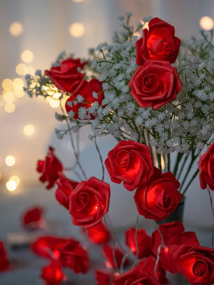 LED Rose Flower String Lights – Beautiful Artificial Bouquet Garland for Valentine’s Day, Weddings & Parties, USB or Battery Powered