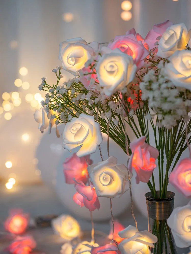 LED Rose Flower String Lights – Beautiful Artificial Bouquet Garland for Valentine’s Day, Weddings & Parties, USB or Battery Powered