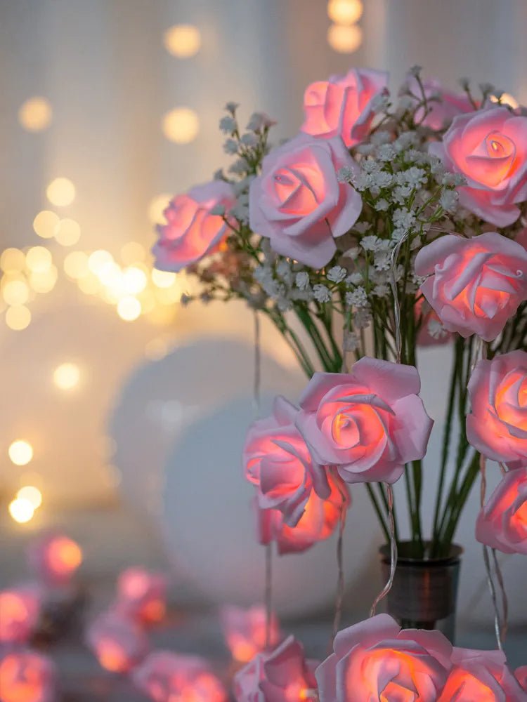 LED Rose Flower String Lights – Beautiful Artificial Bouquet Garland for Valentine’s Day, Weddings & Parties, USB or Battery Powered
