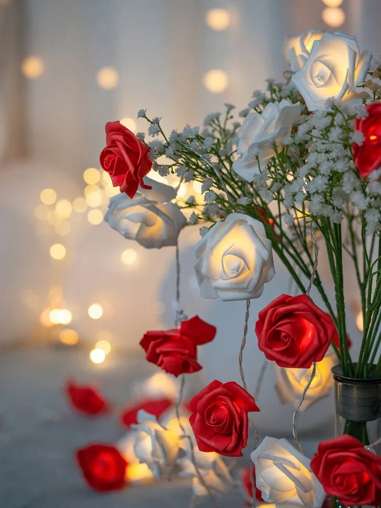 LED Rose Flower String Lights – Beautiful Artificial Bouquet Garland for Valentine’s Day, Weddings & Parties, USB or Battery Powered