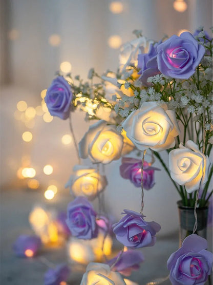 LED Rose Flower String Lights – Beautiful Artificial Bouquet Garland for Valentine’s Day, Weddings & Parties, USB or Battery Powered