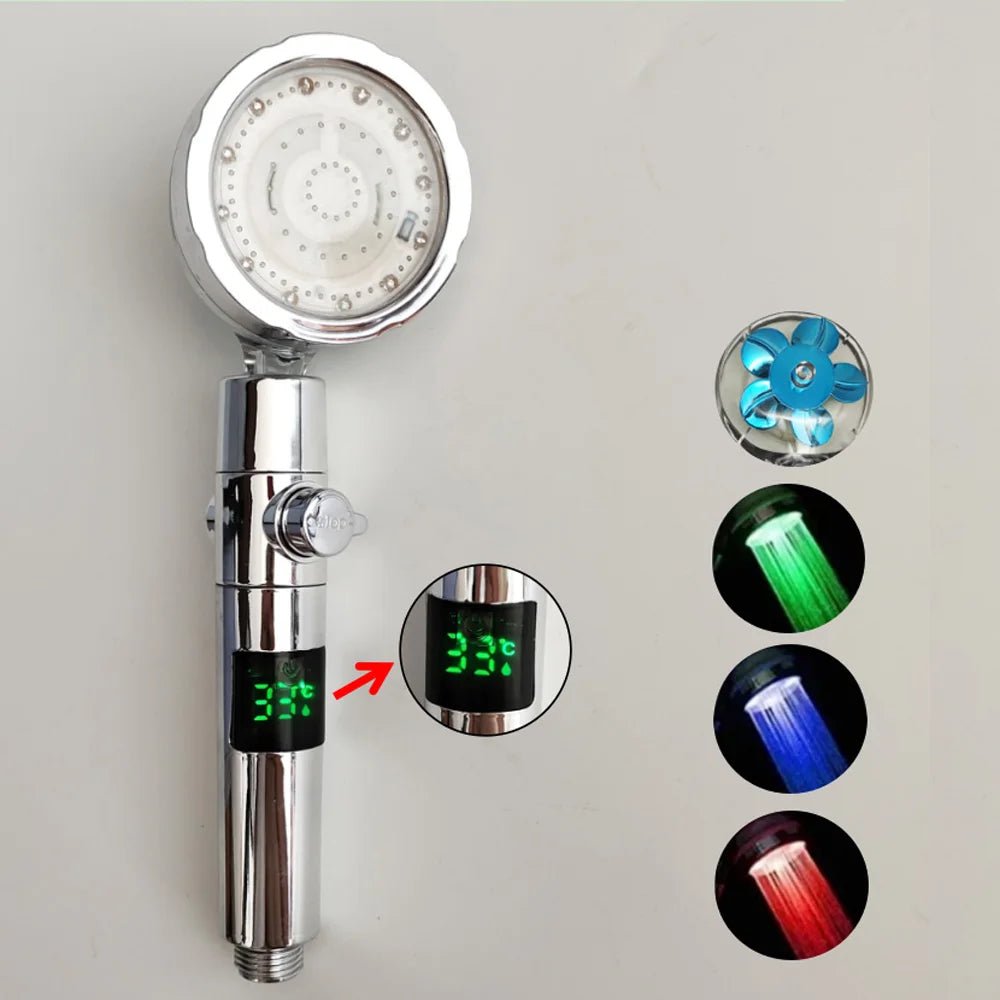 LED Temperature Digital Shower Head – High-Pressure Rainfall with Temperature Display & Color-Changing Fan for a Luxurious Spa-Like Experience