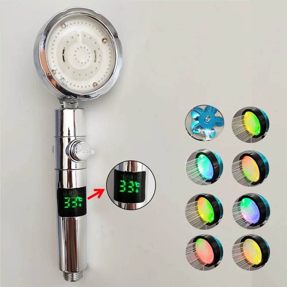 LED Temperature Digital Shower Head – High-Pressure Rainfall with Temperature Display & Color-Changing Fan for a Luxurious Spa-Like Experience