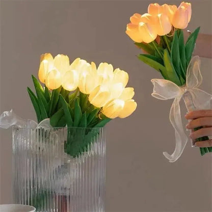 LED Tulip Flowers – Set of 10 Stunning Artificial Flower Bouquets with Soft Glow, Perfect for Home, Garden, Valentine's Day, Wedding & Birthday Gifts