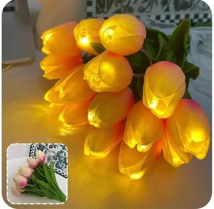 LED Tulip Flowers – Set of 10 Stunning Artificial Flower Bouquets with Soft Glow, Perfect for Home, Garden, Valentine's Day, Wedding & Birthday Gifts