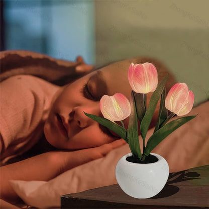 LED Tulip Night Light - Table Lamp, Desk Lamp LED Simulation Tulip Night Light with Vase