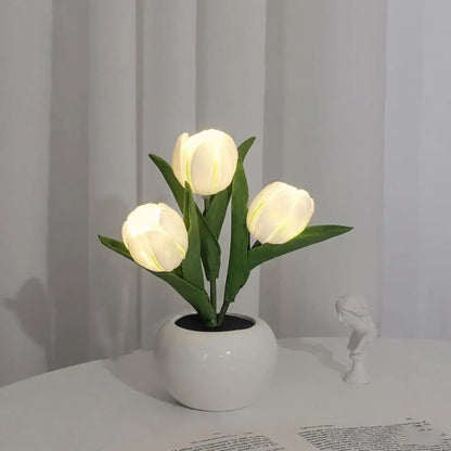 LED Tulip Night Light - Table Lamp, Desk Lamp LED Simulation Tulip Night Light with Vase