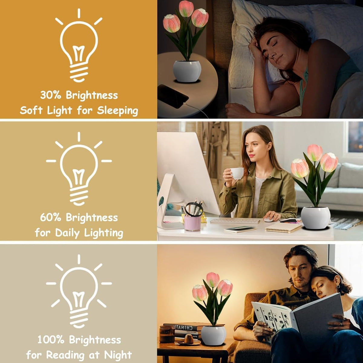 LED Tulip Night Light - Table Lamp, Desk Lamp LED Simulation Tulip Night Light with Vase