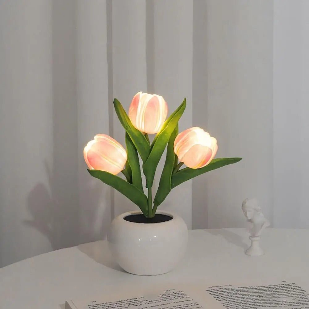 LED Tulip Night Light - Table Lamp, Desk Lamp LED Simulation Tulip Night Light with Vase