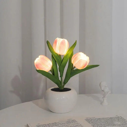 LED Tulip Night Light - Table Lamp, Desk Lamp LED Simulation Tulip Night Light with Vase