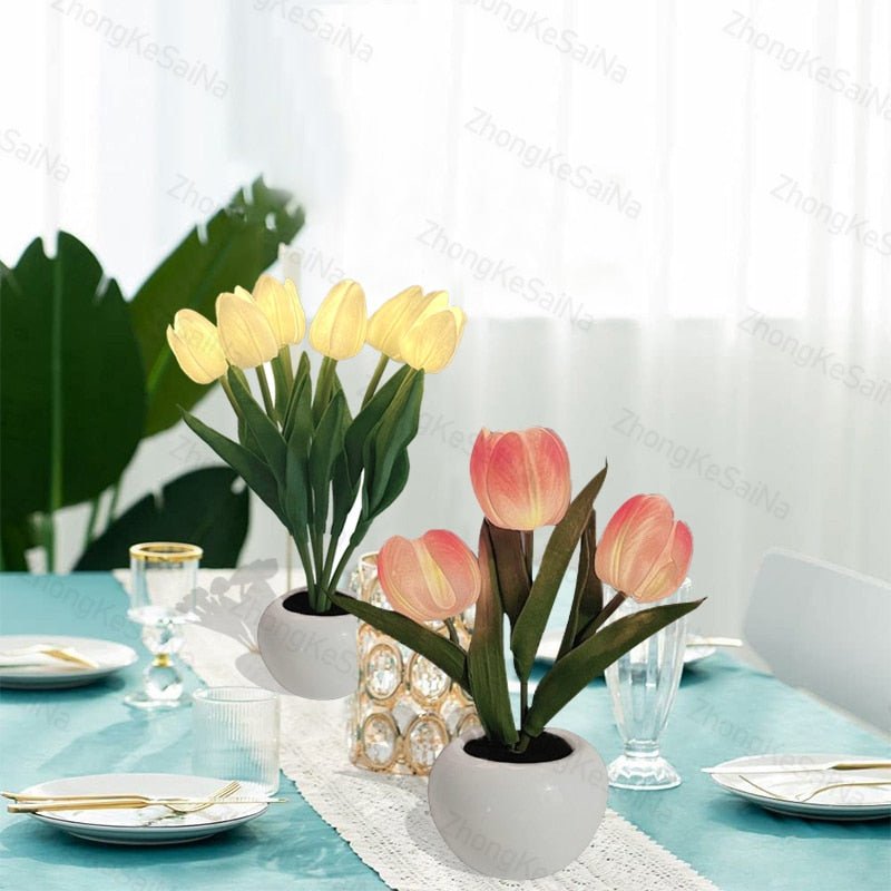 LED Tulip Night Light - Table Lamp, Desk Lamp LED Simulation Tulip Night Light with Vase