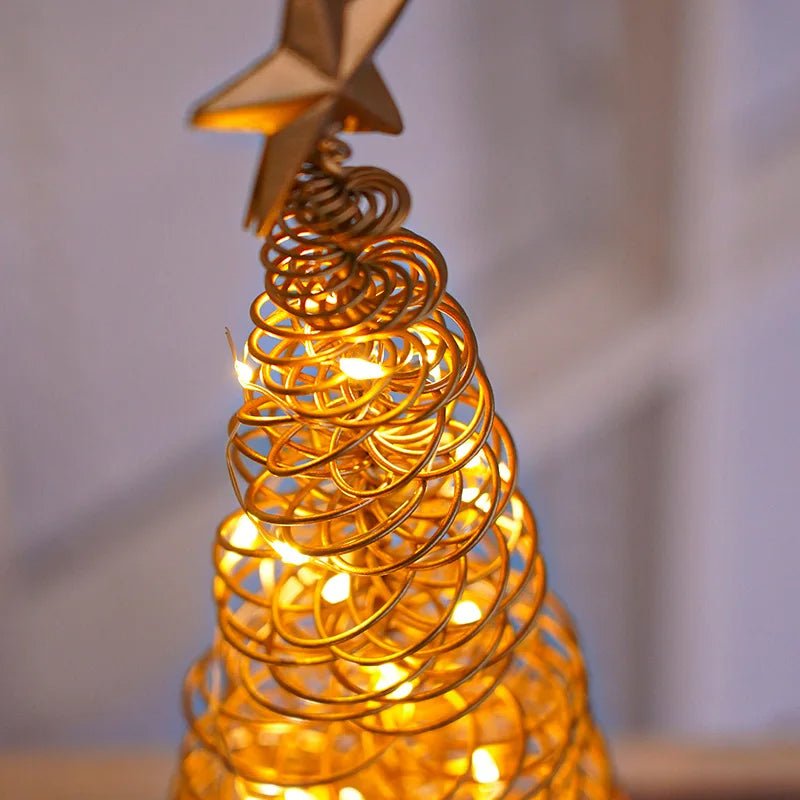 Spiral Christmas Tree Table Lamp – Gold Wire Tabletop Tree with Star Topper, Battery Operated LED