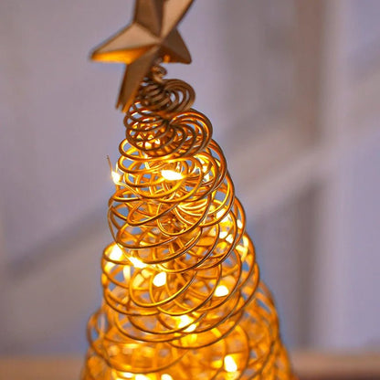 Spiral Christmas Tree Table Lamp – Gold Wire Tabletop Tree with Star Topper, Battery Operated LED