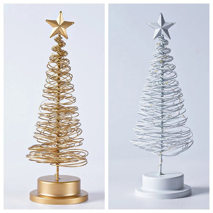 Spiral Christmas Tree Table Lamp – Gold Wire Tabletop Tree with Star Topper, Battery Operated LED