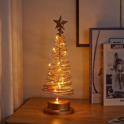 Spiral Christmas Tree Table Lamp – Gold Wire Tabletop Tree with Star Topper, Battery Operated LED