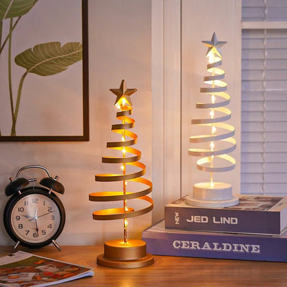 Spiral Christmas Tree Table Lamp – Gold Wire Tabletop Tree with Star Topper, Battery Operated LED