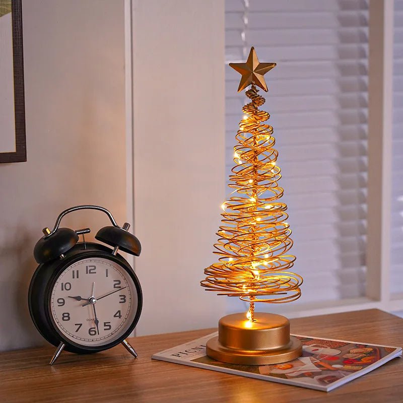 Spiral Christmas Tree Table Lamp – Gold Wire Tabletop Tree with Star Topper, Battery Operated LED