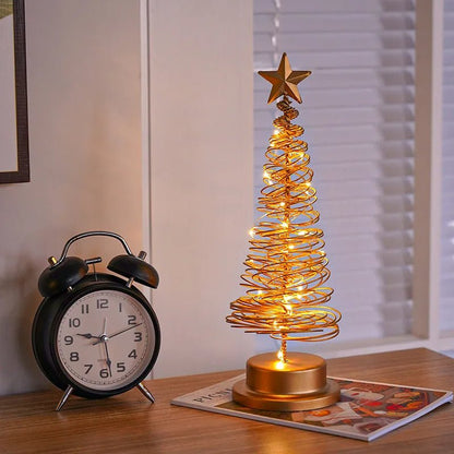 Spiral Christmas Tree Table Lamp – Gold Wire Tabletop Tree with Star Topper, Battery Operated LED