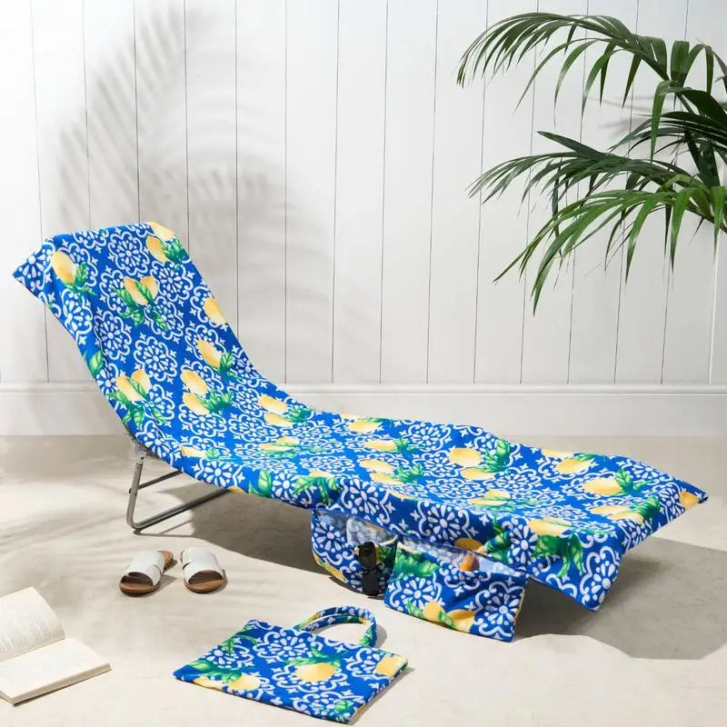 Extra-Large Quick Dry Beach Lounge Chair Towel – Microfiber Spa Pool Towel with Handy Pockets for Travel and Relaxation