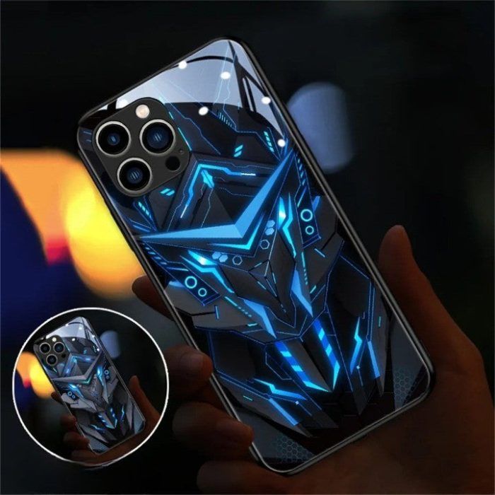 Light Up Phone Case - Mechanical Slide Smart Tempered Glass LED Phone Case for iPhone