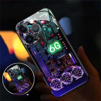 Light Up Phone Case - Mechanical Slide Smart Tempered Glass LED Phone Case for iPhone
