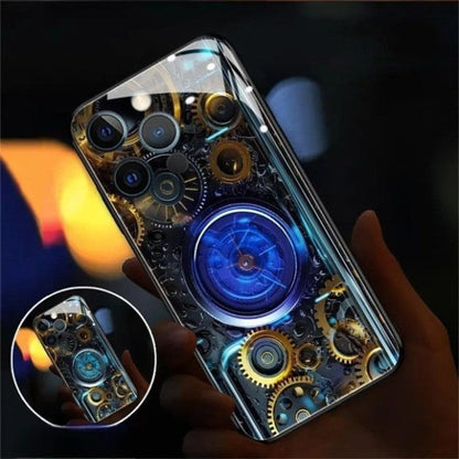 Light Up Phone Case - Mechanical Slide Smart Tempered Glass LED Phone Case for iPhone