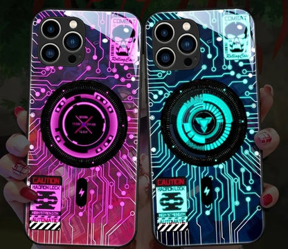 Light Up Phone Case - Mechanical Slide Smart Tempered Glass LED Phone Case for iPhone