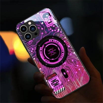 Light Up Phone Case - Mechanical Slide Smart Tempered Glass LED Phone Case for iPhone